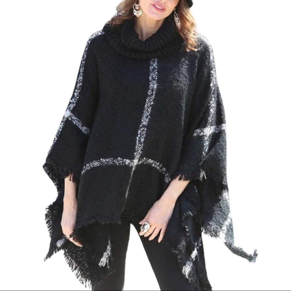 TORRID | NWT Black White Plaid Cowl Neck Acrylic Poncho